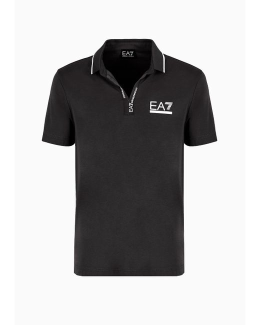EA7 Black Tennis Club Stretch Viscose-blend Polo Shirt for men