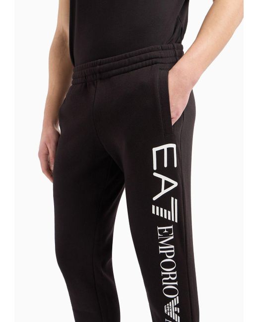 EA7 Black Cotton-blend Logo Series Joggers for men