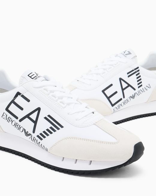 EA7 White Vintage Sneaker Aus Nylon Mit Wildledereinsätzen
