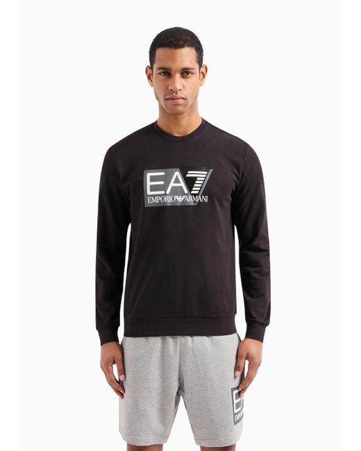 EA7 Black Visibility Cotton Crew-neck Sweatshirt for men