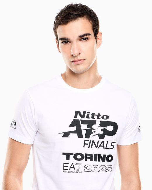 EA7 White Nitto Atp Finals Crew Neck T-Shirt With Event Logo for men