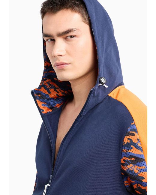 EA7 Graphic Series Sweatshirt Mit Kapuze Aus Baumwolle in Blue für Herren