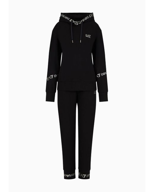 EA7 Black Stretch-cotton Hooded Tracksuit
