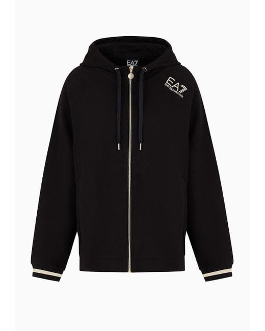 EA7 Black Core Lady Plus Size Sweatshirt Mit Kapuze Aus Baumwollstretch