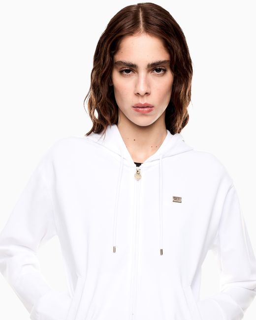 EA7 White Cotton Stretch Suit With Hood And Wide Pants Core Lady