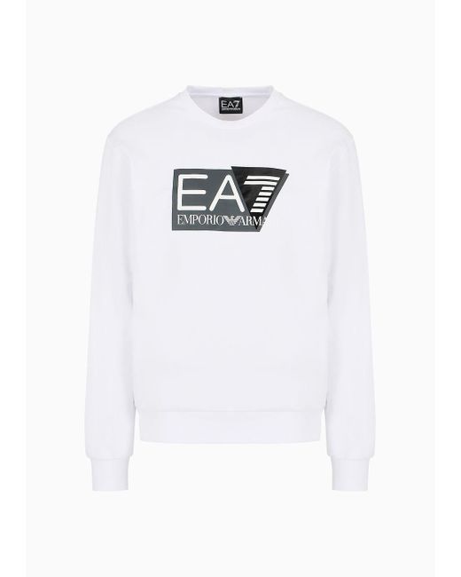 EA7 White Visibility Cotton Crew-neck Sweatshirt for men