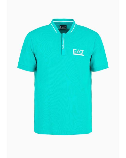 EA7 Blue Tennis Club Stretch-cotton Henley-collar Polo Shirt for men