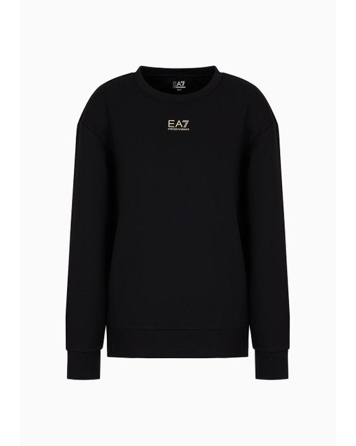 EA7 Black Logo Series Cotton-blend Crew-neck Sweatshirt
