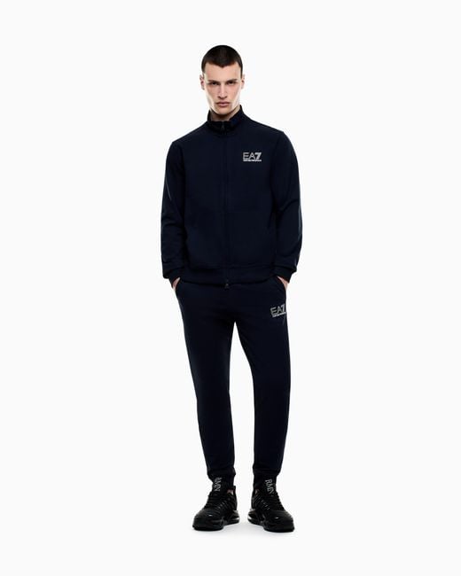 EA7 Blue Visibility Pure Cotton Zip-Up Tracksuit for men
