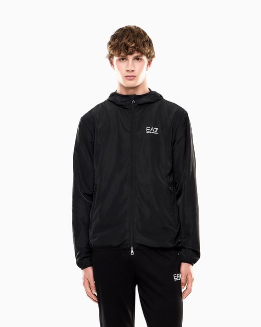 EA7 Blue Technical Hooded Bomber With Zip Closure Core Identity for men