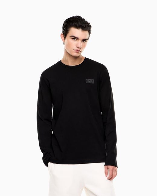 EA7 Black Logo Series Cotton Jersey Long-Sleeved T-Shirt for men