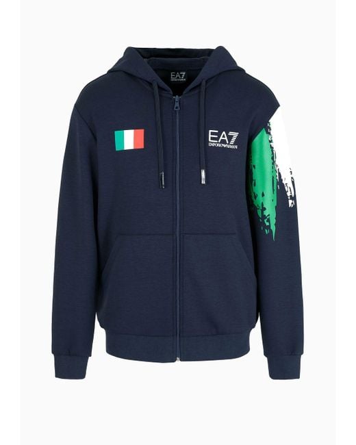 EA7 Sweatshirt Graphic Series Aus Baumwolle Mit Kapuze Und Flaggen-print in Blue für Herren