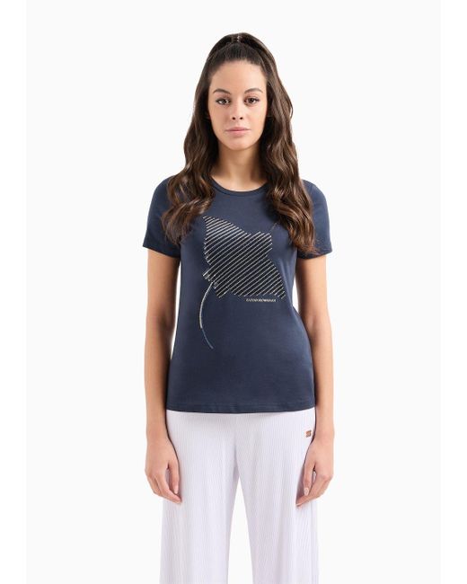 EA7 Blue Costa Smeralda T-shirt Mit Rundhalsausschnitt Und Print, Gefertigt Aus Baumwolle