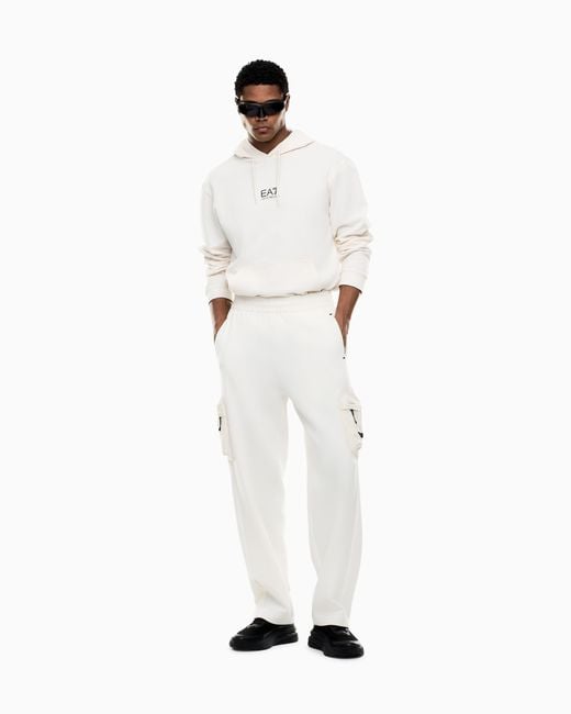 EA7 White Graphic Series Cotton Jersey Hooded Sweatshirt for men