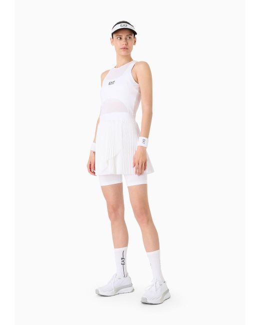 EA7 White Tennis Pro Dress In Ventus7 Technical Fabric