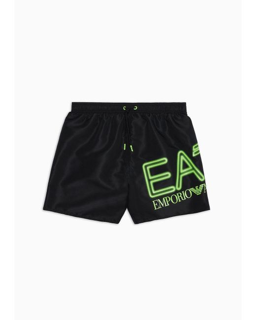 EA7 Black Asv Swim Trunks With Oversized Logo for men