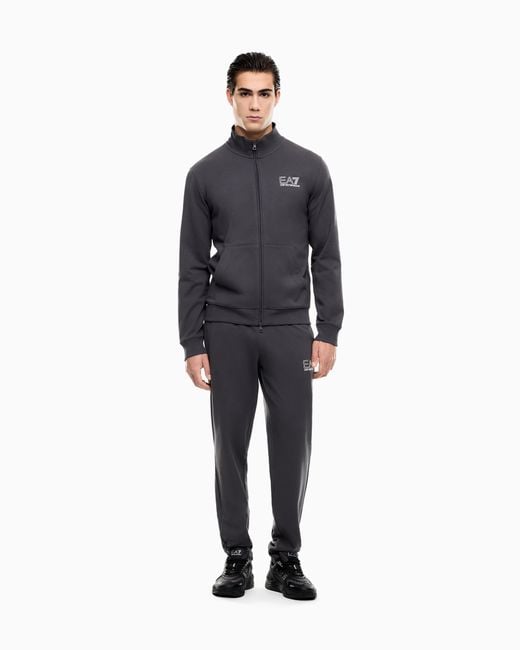 EA7 Gray Visibility Pure Cotton Zip-Up Tracksuit for men