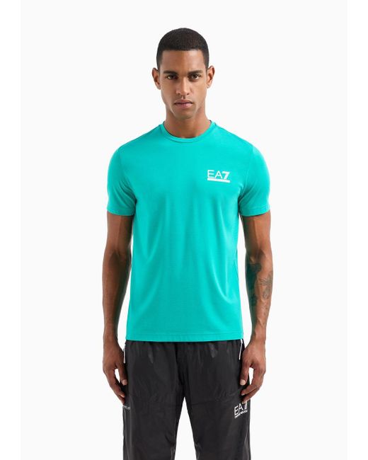 EA7 Blue Tennis Club Crew-neck T-shirt In A Stretch Viscose Blend for men
