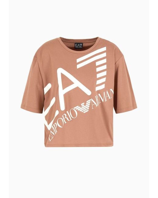 EA7 Brown Logo Series Crew-neck T-shirt In Asv Organic Cotton