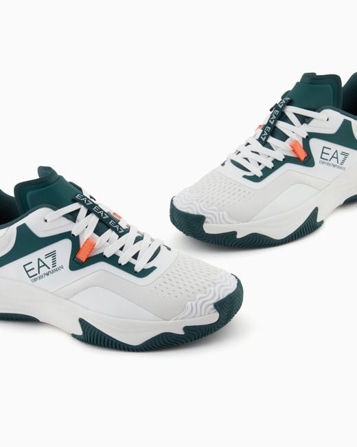 EA7 White Running Sneaker With A Breathable Mesh Upper New Padel