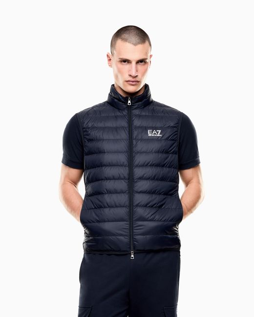 EA7 Blue Packable Gilet With Zip And Down Padding Core Identity for men