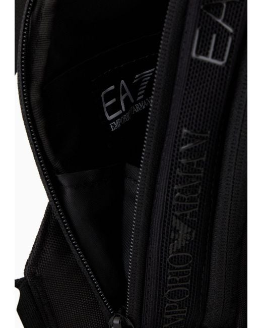 EA7 Black Logo Series Technical Fabric Round Mini Backpack for men