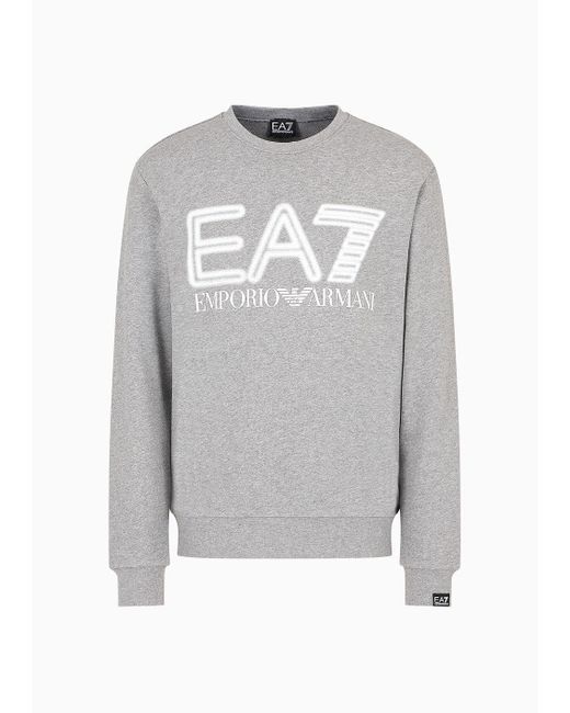 EA7 Gray Logo Series Cotton Crew-neck Sweatshirt for men