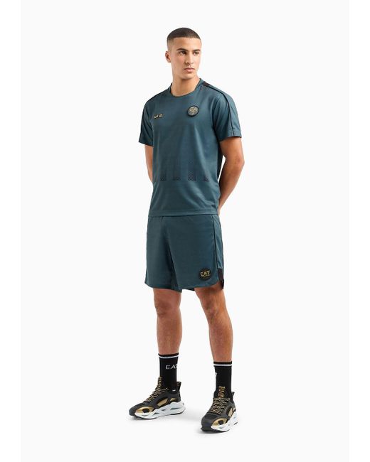 EA7 Blue Soccer T-shirt And Shorts Set In Ventus7 Technical Fabric for men