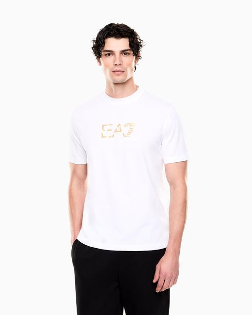 EA7 White Premium Label Cotton Jersey Crew-Neck T-Shirt for men