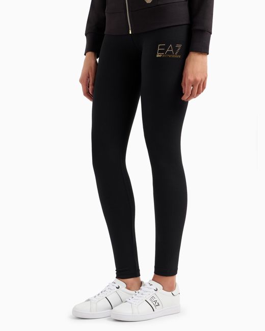 EA7 Black Evolution Jersey-Leggings Aus Baumwollstretch