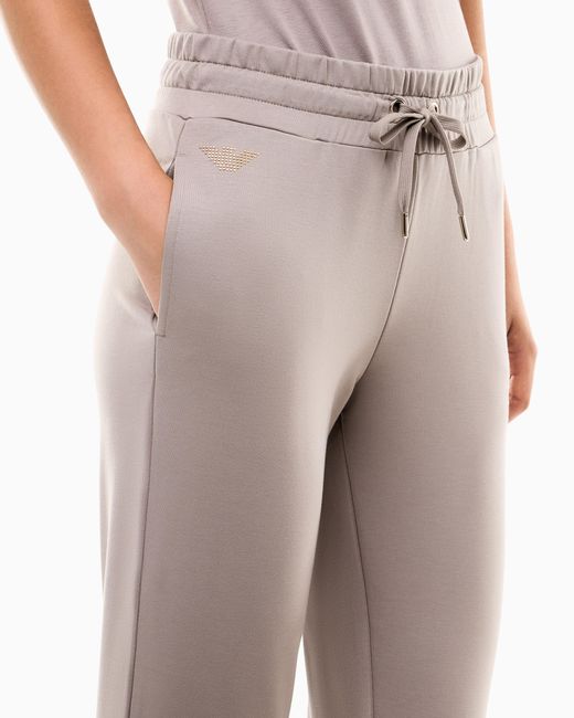 EA7 Gray Viscose Joggers With A Studded Logo And Drawstring Evolution