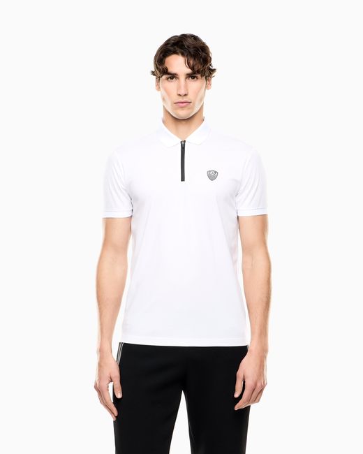 EA7 White Slim-Fit Polo Shirt Premium Shield for men