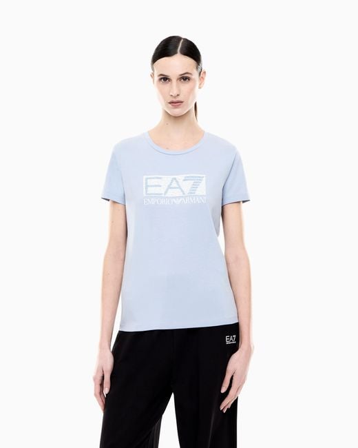 EA7 Blue Logo Series Cotton Jersey T-Shirt With Logo