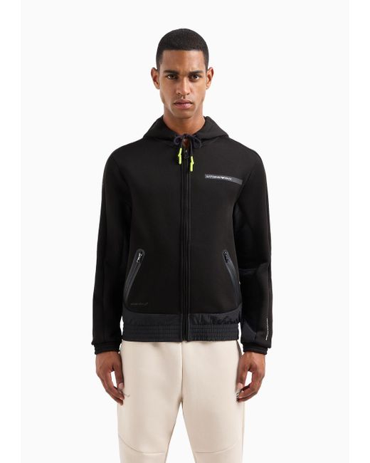 EA7 Black Athletic Mix Cotton-blend Hooded Sweatshirt for men