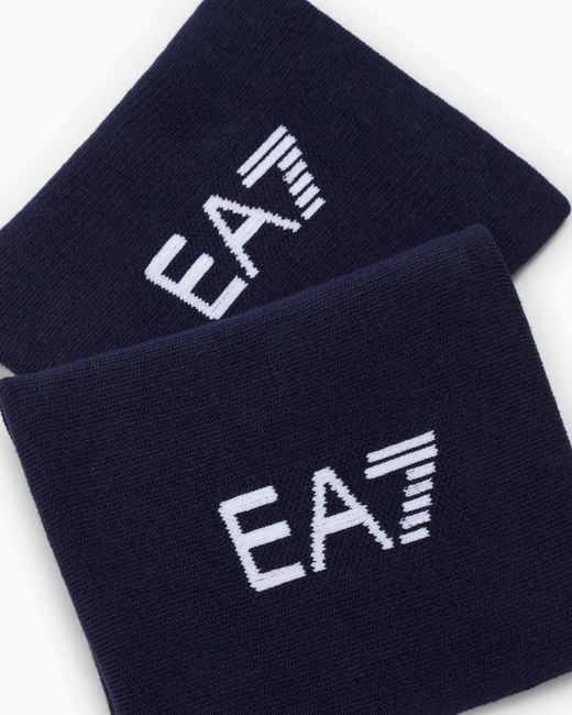 EA7 Blue Stretch Wristbands With Contrast Logo Tennis Pro Wristband