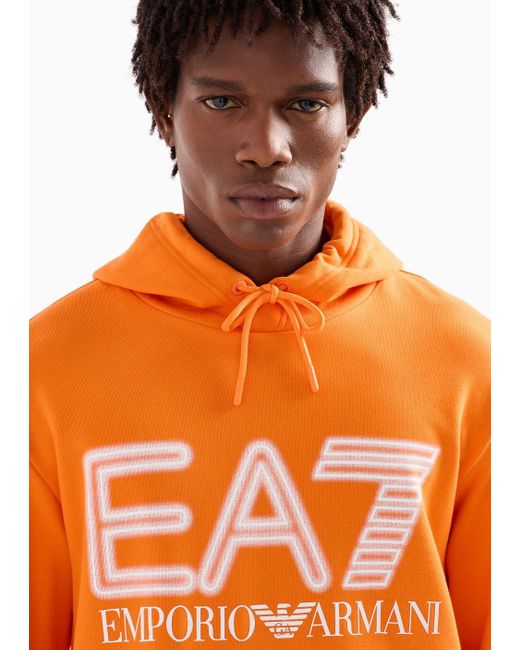 EA7 Orange Logo Series Hooded Cotton Sweatshirt for men