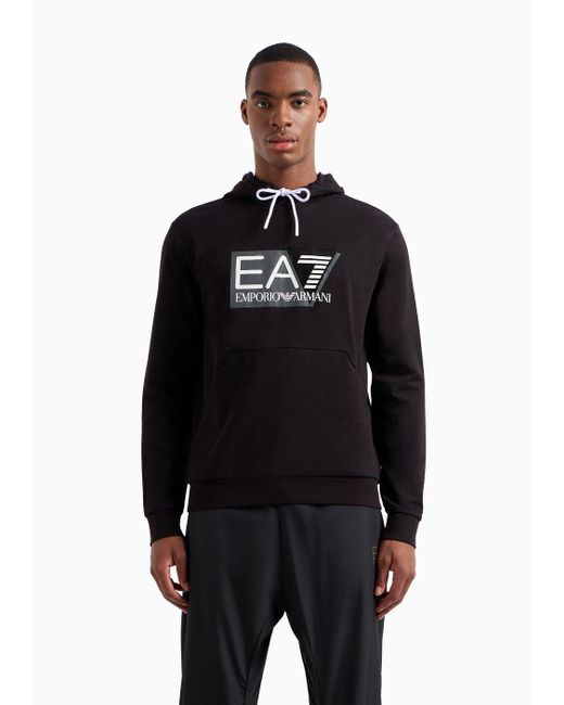 EA7 Black Cotton Hooded Visibility Sweatshirt for men