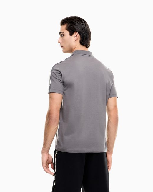 EA7 Gray Logo Series Cotton-Jersey Polo Shirt for men