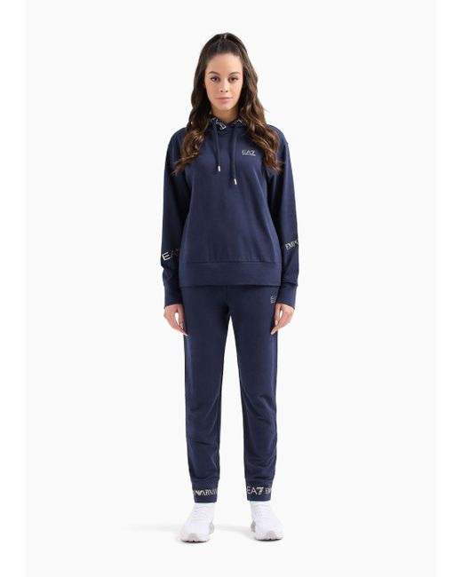 EA7 Blue Stretch-cotton Hooded Tracksuit
