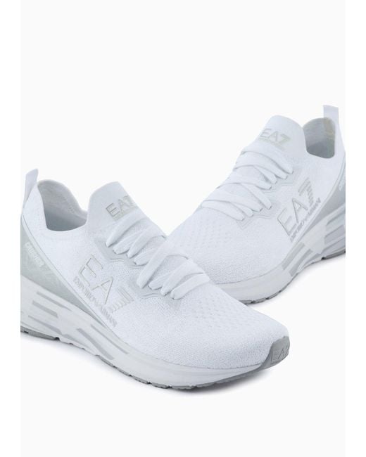 EA7 White Crusher Distance Knit Sneakers