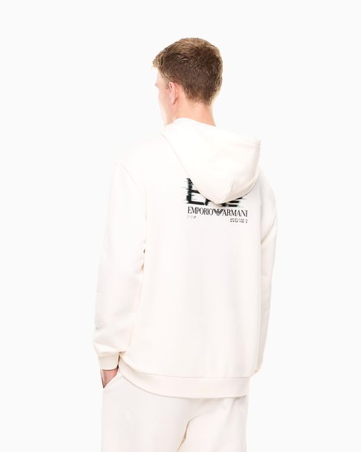 EA7 White Visibility Cotton Hooded Sweatshirt for men