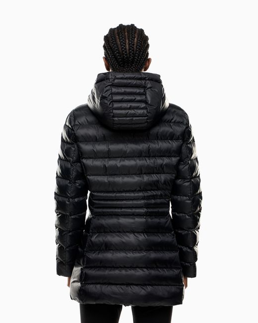 EA7 Black Padded Nylon Hooded Pea Coat