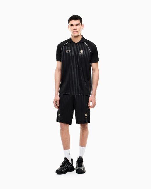 EA7 Black Set Soccer Regular Fit With Polo And Shorts for men