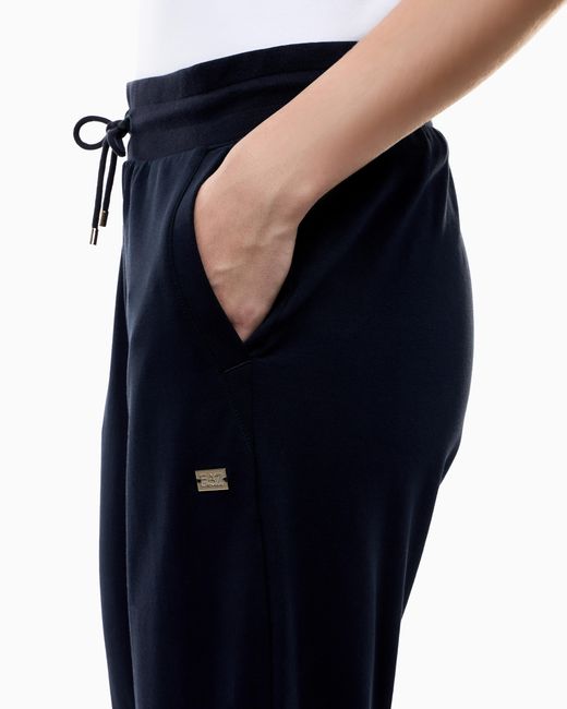 EA7 Blue Cotton Stretch Joggers With An Elastic Waist Core Lady