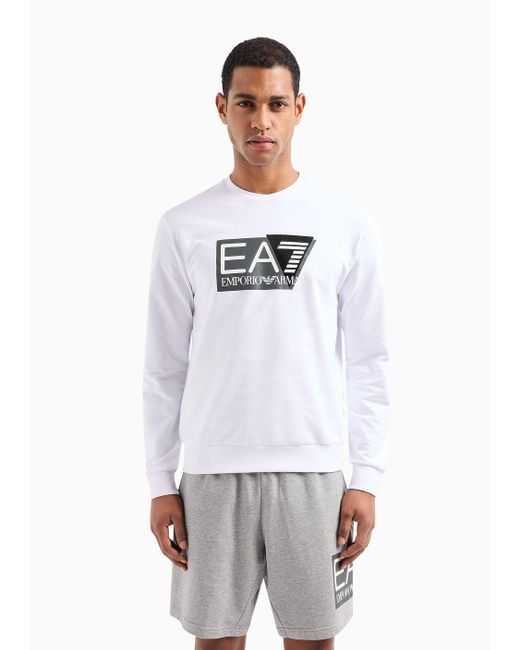 EA7 Visibility Sweatshirt Mit Rundhalsausschnitt Aus Baumwolle in White für Herren