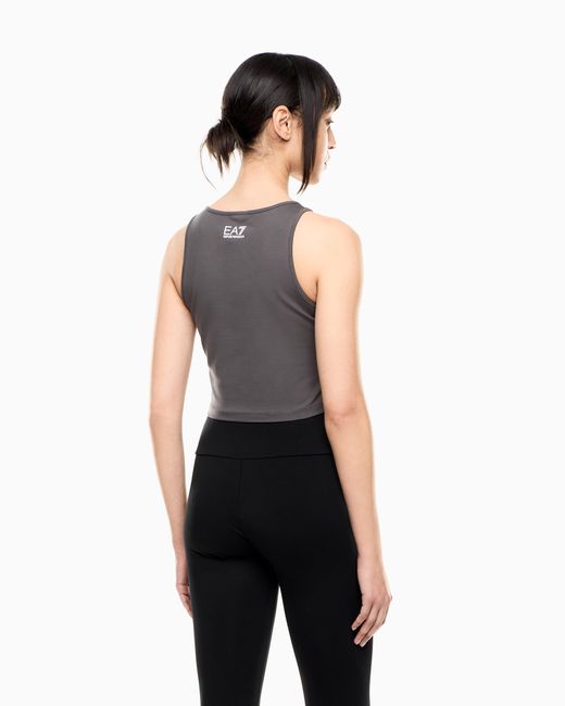 EA7 Gray Logo Series Stretch Cotton Jersey Top With Logo