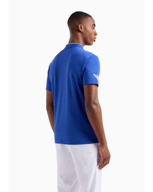 Polo Serafino Tennis Pro In Tessuto Tecnico Ventus7 di EA7 in Blue da Uomo