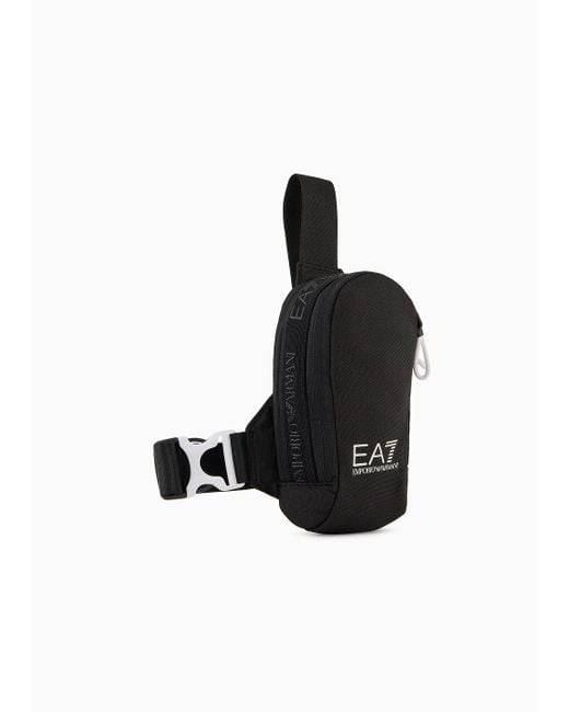 EA7 Black Logo Series Technical Fabric Round Mini Backpack for men