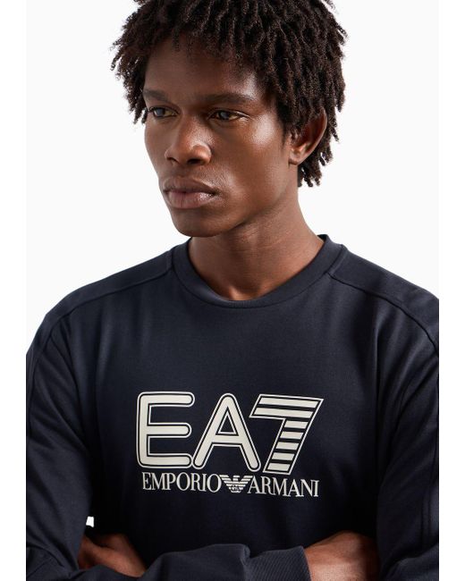 EA7 Blue Visibility Cotton Crew-neck Sweatshirt for men
