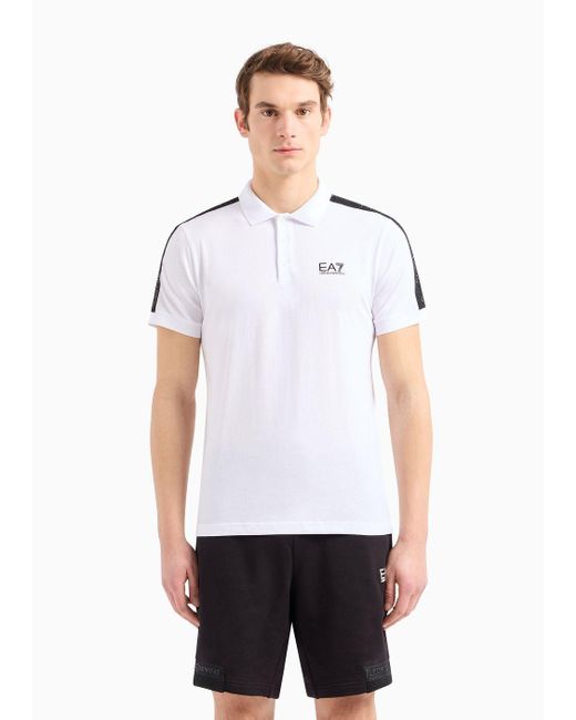EA7 White Logo Series Cotton Polo Shirt for men
